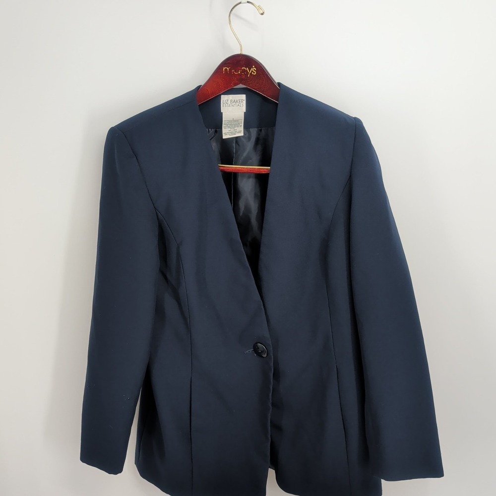 Liz Baker Essentials V-Neckline‎ Single-Button Business Blazer Navy Blue Size 6